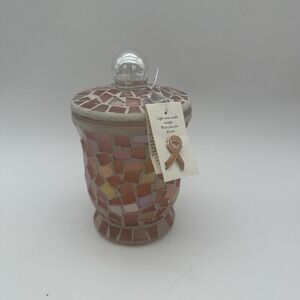 Pier 1 Mosaic Morning Bloom Candle Filled Jar 12.7 oz Pink Iridescent Tiles NWT‎